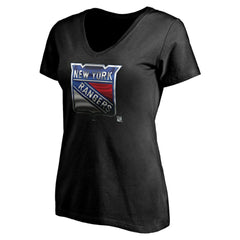 New York Rangers Women's Personalized Midnight Mascot Logo V-Neck T-Shirt - Black | NHL on sale