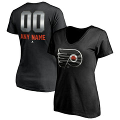 Philadelphia Flyers Women's Personalized Midnight Mascot Logo V-Neck T-Shirt - Black | NHL Lifestyle