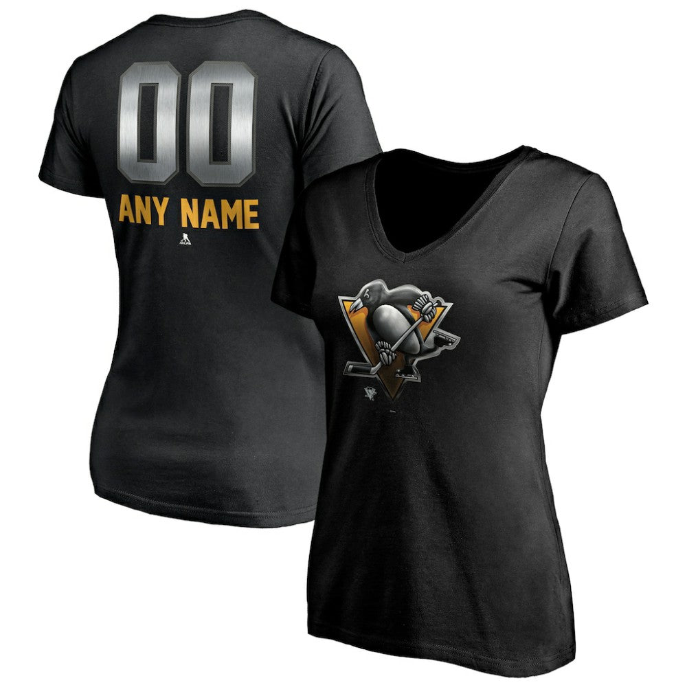 Pittsburgh Penguins Women's Personalized Midnight Mascot Logo V-Neck T-Shirt - Black | NHL sale