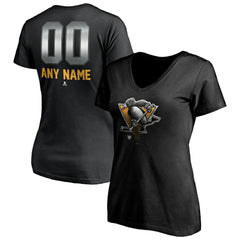Pittsburgh Penguins Women's Personalized Midnight Mascot Logo V-Neck T-Shirt - Black | NHL sale