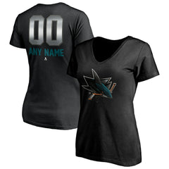 San Jose Sharks Women's Personalized Midnight Mascot Logo V-Neck T-Shirt - Black | NHL near me
