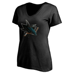 San Jose Sharks Women's Personalized Midnight Mascot Logo V-Neck T-Shirt - Black | NHL near me