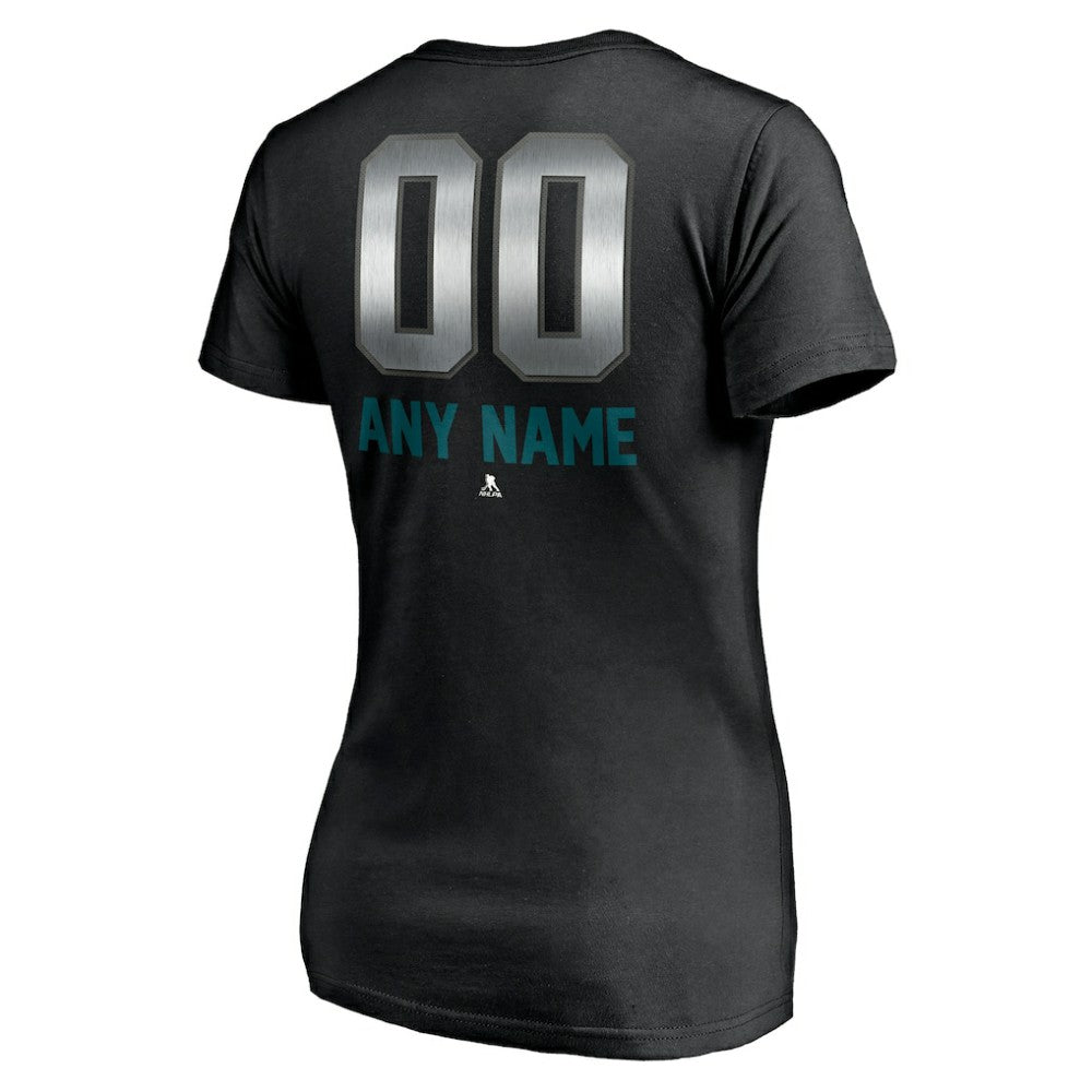 San Jose Sharks Women's Personalized Midnight Mascot Logo V-Neck T-Shirt - Black | NHL near me