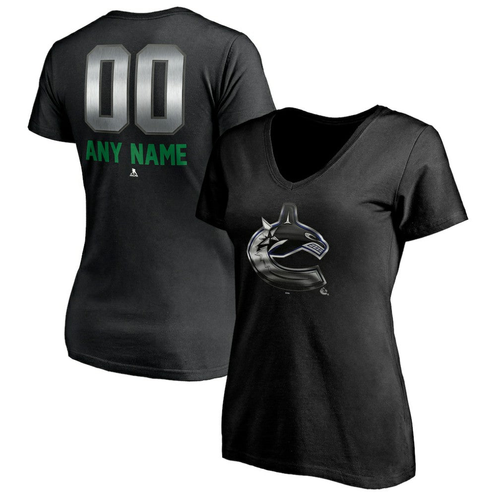 Vancouver Canucks Women's Personalized Midnight Mascot Logo V-Neck T-Shirt - Black | NHL on sale