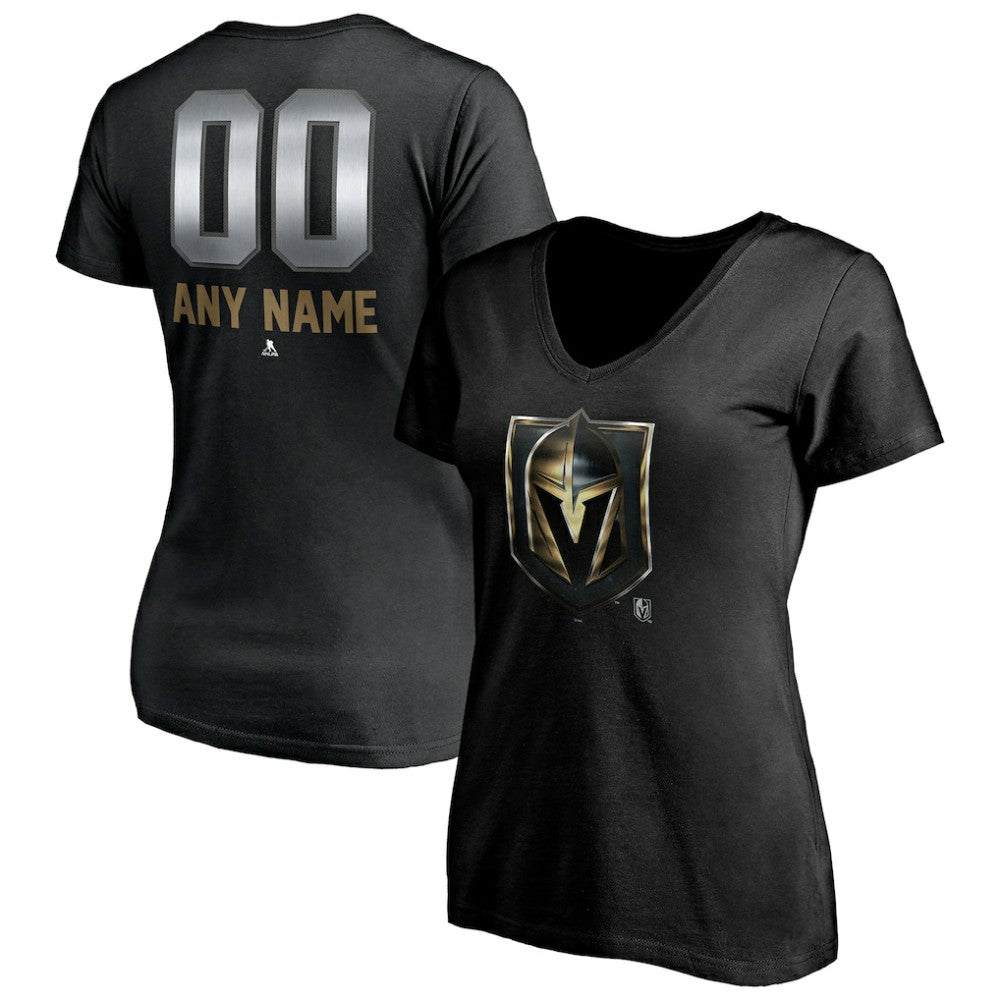 Vegas Golden Knights Women's Personalized Midnight Mascot Logo V-Neck T-Shirt - Black | NHL sale