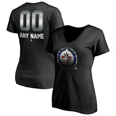 Winnipeg Jets Women's Personalized Midnight Mascot Logo V-Neck T-Shirt - Black | NHL Clearance