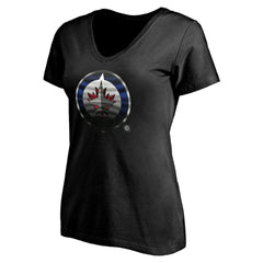 Winnipeg Jets Women's Personalized Midnight Mascot Logo V-Neck T-Shirt - Black | NHL Clearance