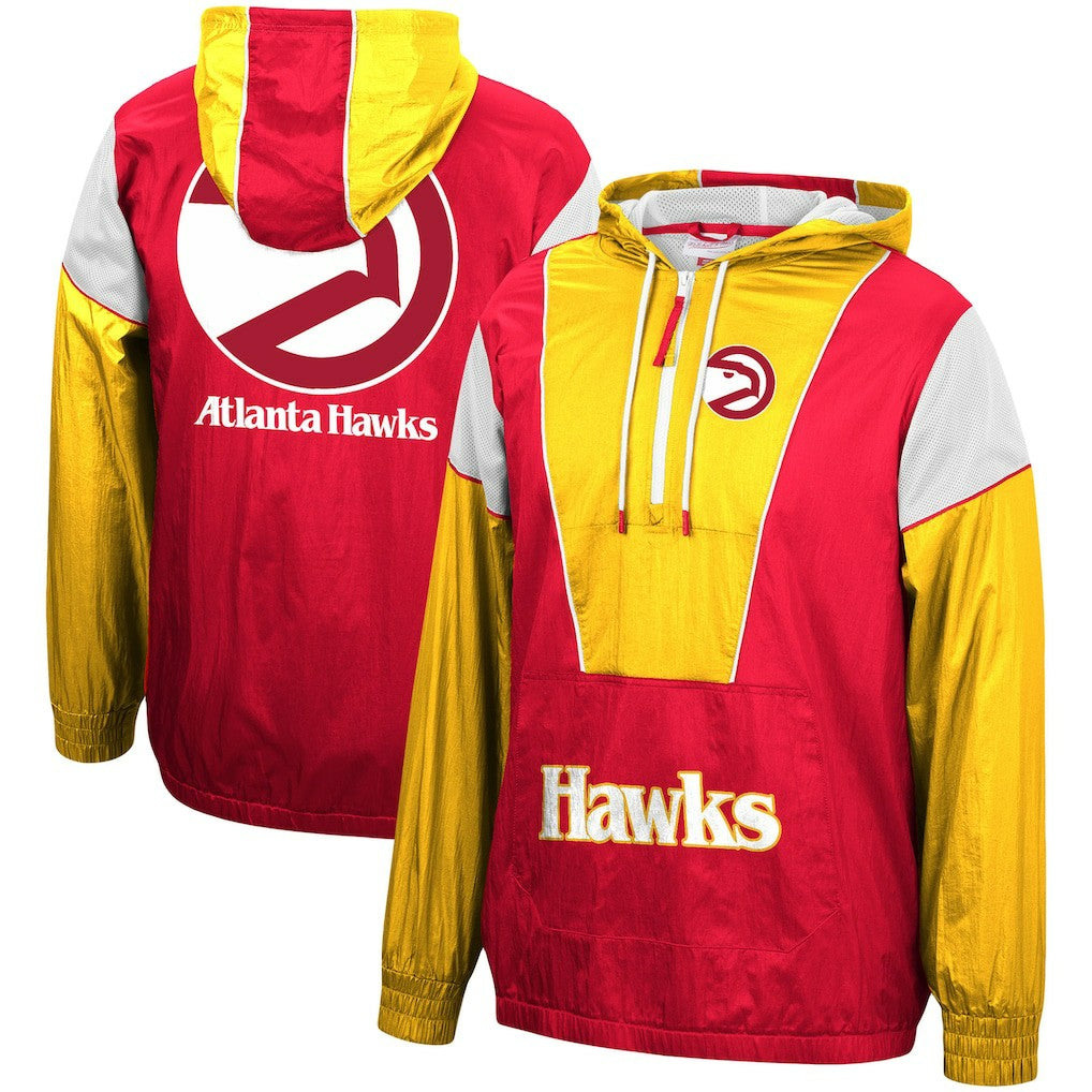 Mitchell & Ness Atlanta Hawks Hardwood Classics Highlight Reel Windbreaker Half-Zip Hoodie Jacket Red/Yellow