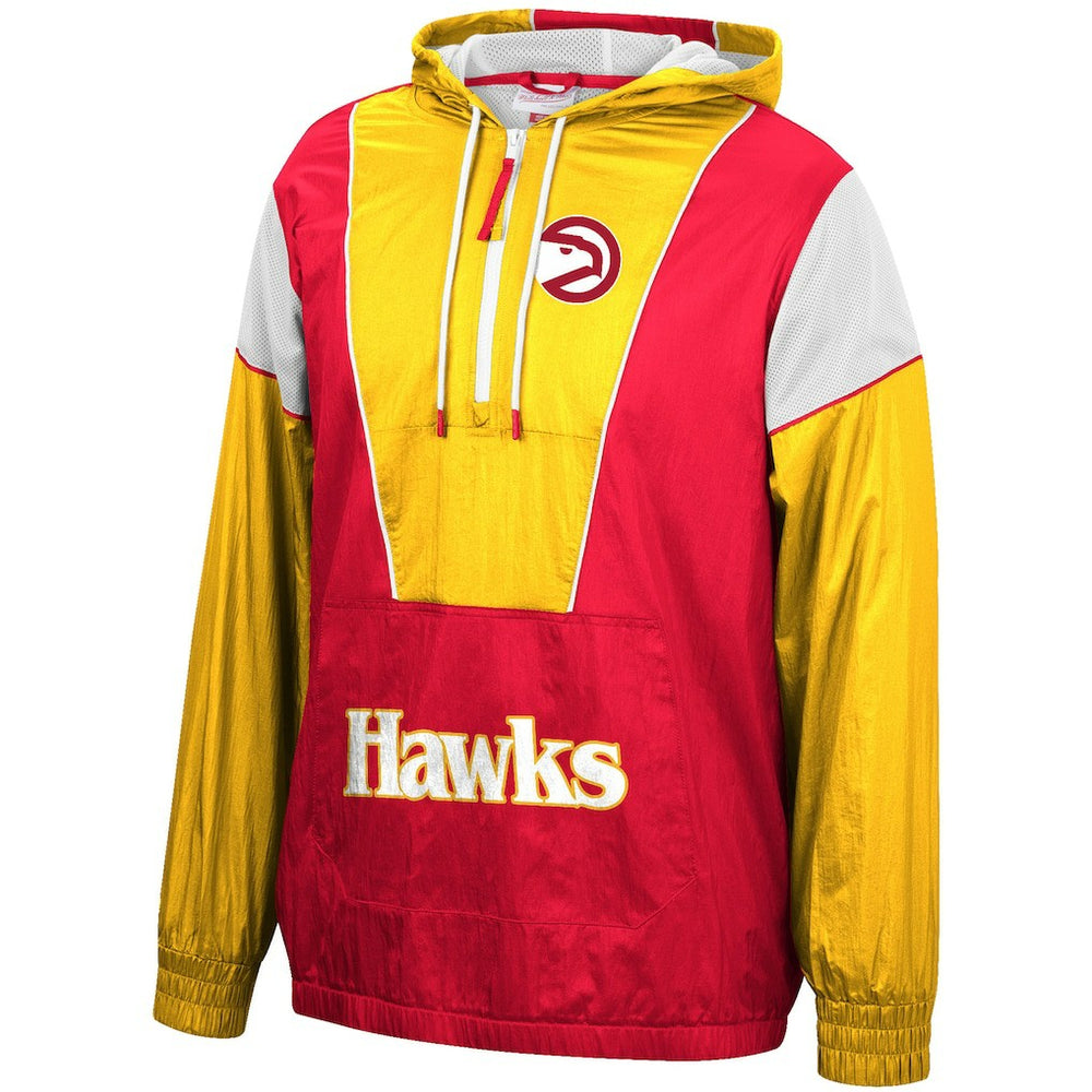 Mitchell & Ness Atlanta Hawks Hardwood Classics Highlight Reel Windbreaker Half-Zip Hoodie Jacket Red/Yellow