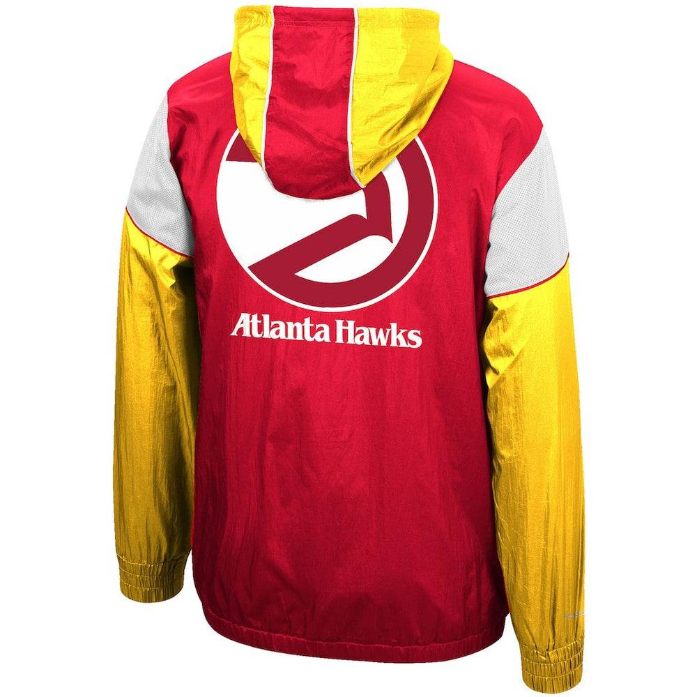Mitchell & Ness Atlanta Hawks Hardwood Classics Highlight Reel Windbreaker Half-Zip Hoodie Jacket Red/Yellow