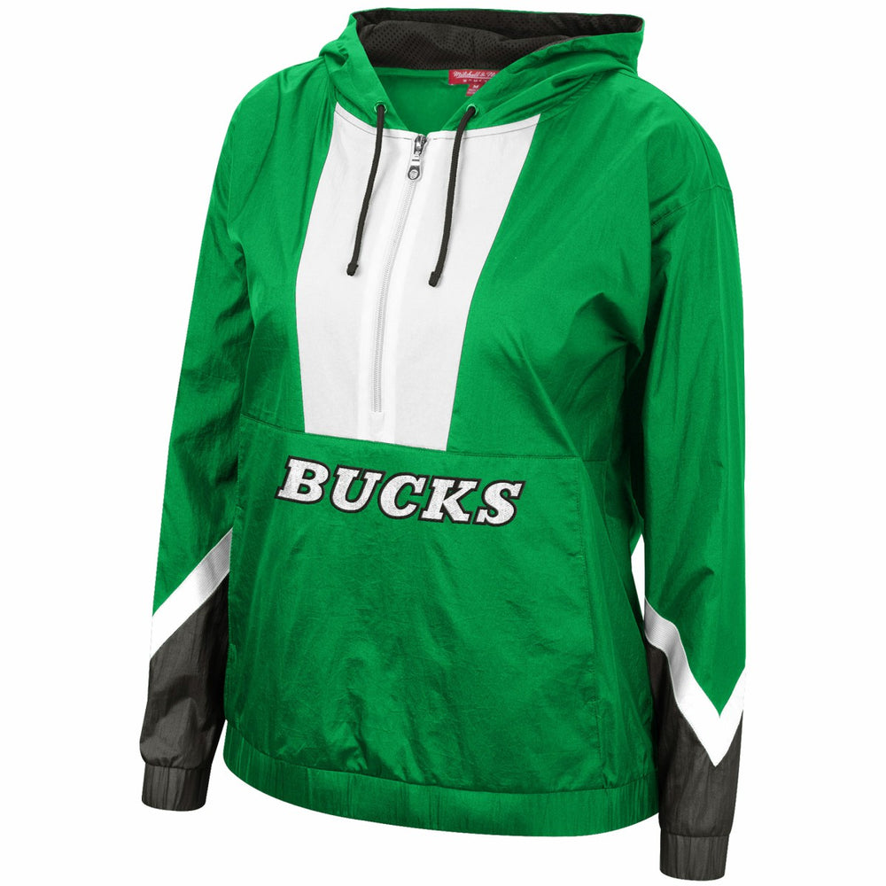 Mitchell & Ness Milwaukee Bucks Women's Half-Zip Windbreaker 2.0 Hoodie Green