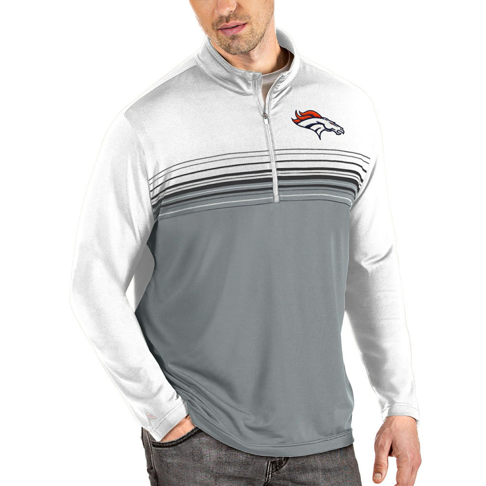 Denver Broncos Antigua Pace Quarter-Zip Pullover Jacket - White/Gray - NFL