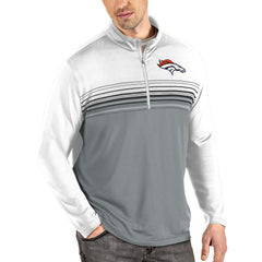 Denver Broncos Antigua Pace Quarter-Zip Pullover Jacket - White/Gray - NFL