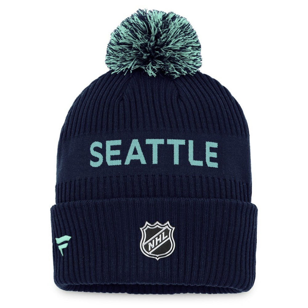 Seattle Kraken Fanatics 2022 NHL Draft Authentic Pro Cuffed Knit Hat with Pom - Deep Sea Blue/Light Blue | Fanatics near me