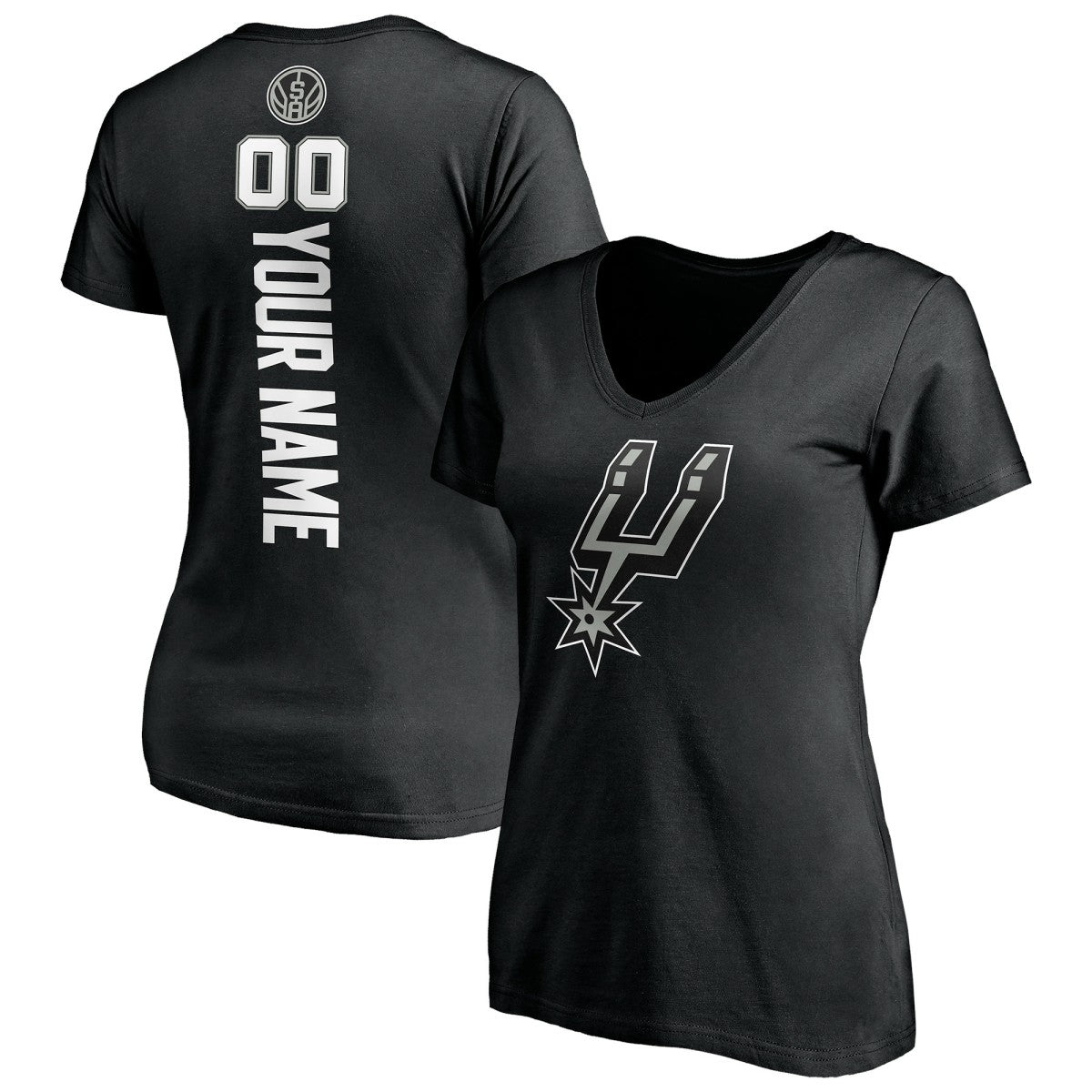 San Antonio Spurs Women's Personalized Playmaker Team V-Neck T-Shirt Black