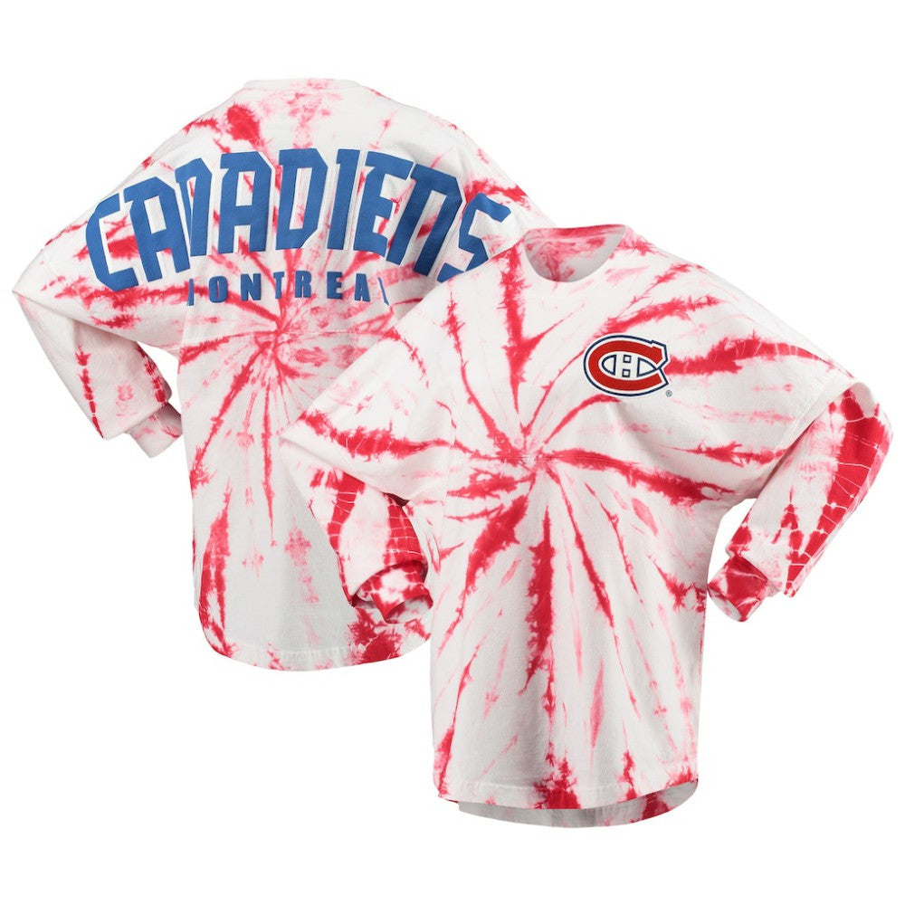 Montreal Canadiens Women's Spiral Tie-Dye Long Sleeve T-Shirt - Red | NHL Lifestyle