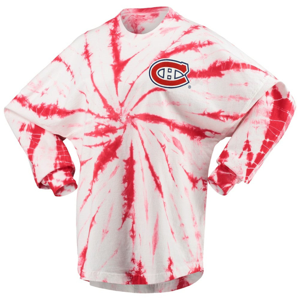Montreal Canadiens Women's Spiral Tie-Dye Long Sleeve T-Shirt - Red | NHL Lifestyle