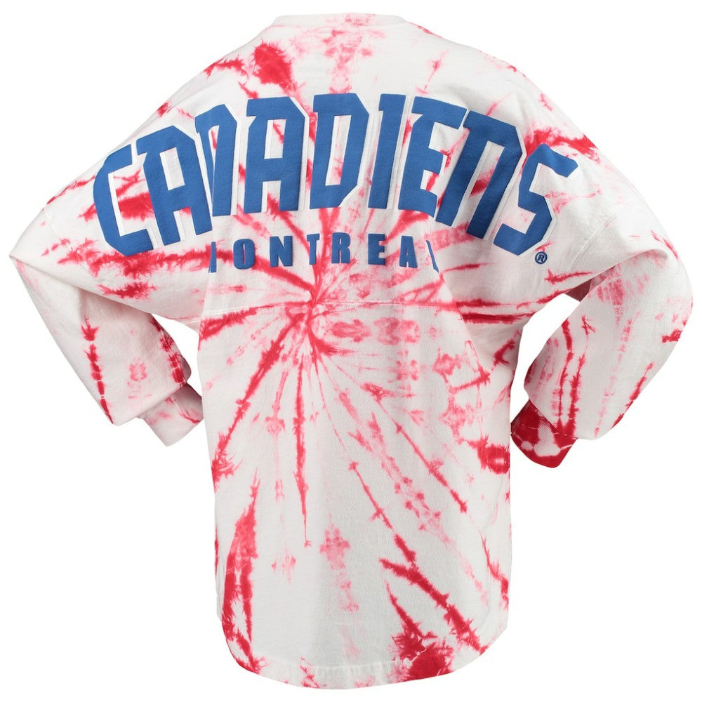 Montreal Canadiens Women's Spiral Tie-Dye Long Sleeve T-Shirt - Red | NHL Lifestyle