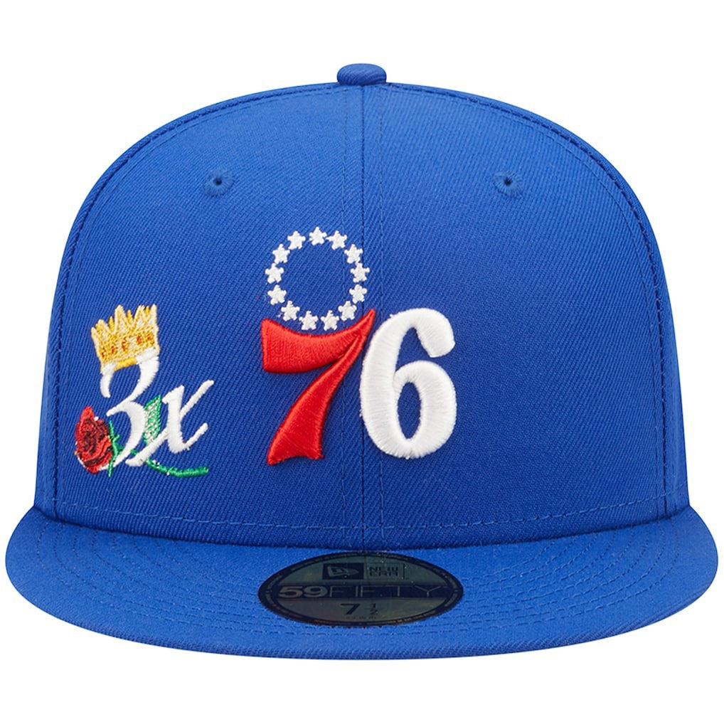 New Era Philadelphia 76ers 3x NBA Finals Champions Crown 59FIFTY Fitted Hat Royal