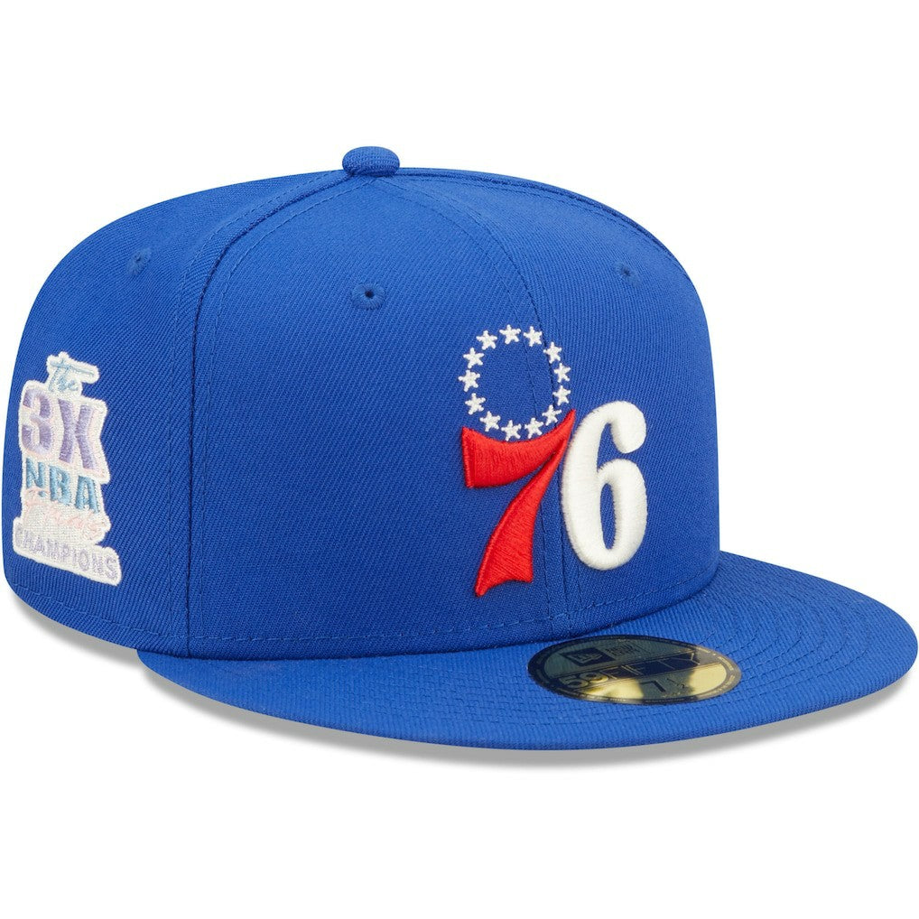 New Era Philadelphia 76ers 3x NBA Finals Champions Pop Sweat 59FIFTY Fitted Hat Royal