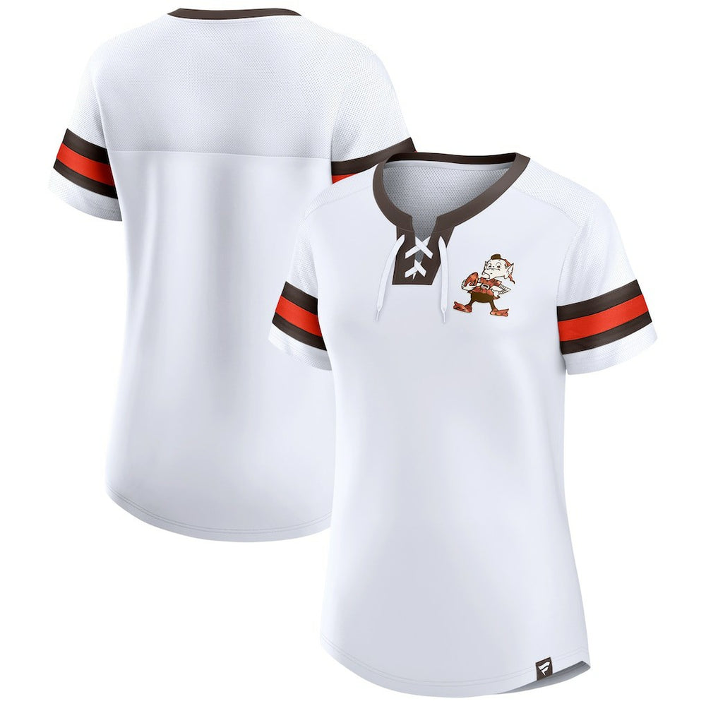 Cleveland Browns Women's Brownie The Elf Gridiron Classics Sunday Best Lace-Up T-Shirt - White - Fanatics