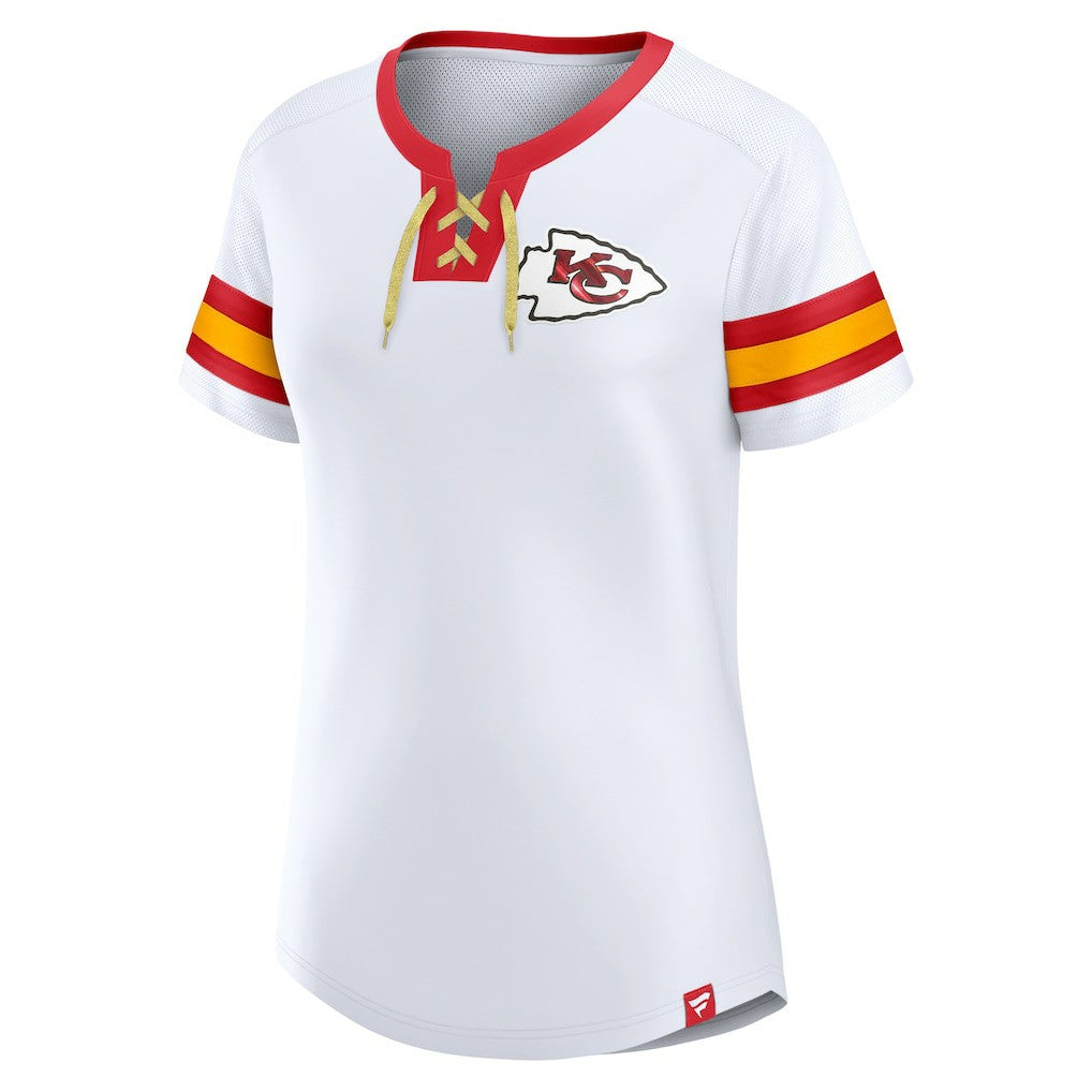 Kansas City Chiefs Women's Sunday Best Lace-Up T-Shirt - White - Fanatics