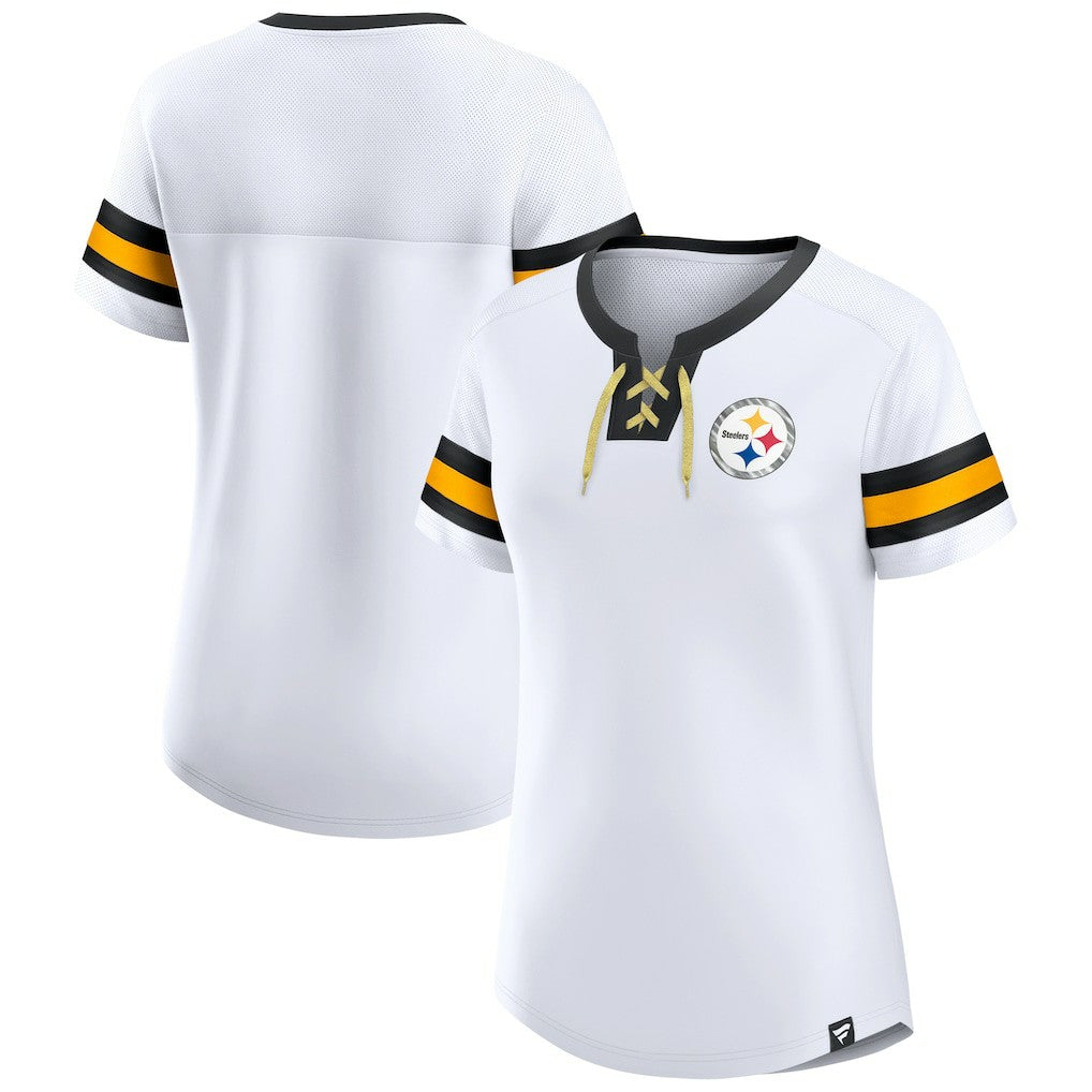 Pittsburgh Steelers Women's Sunday Best Lace-Up T-Shirt - White - Fanatics