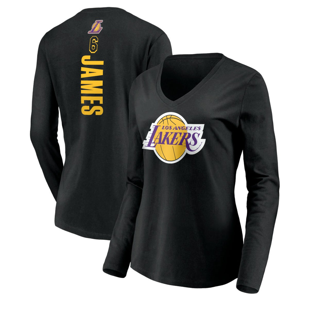 LeBron James Los Angeles Lakers Women's #6 Playmaker Name & Number Long Sleeve V-Neck T-Shirt Black