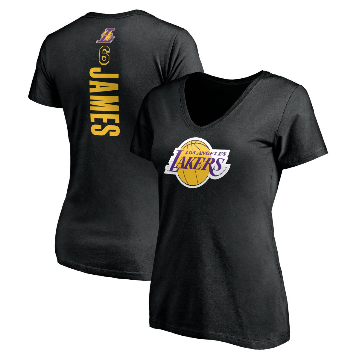 LeBron James Los Angeles Lakers Women's #6 Playmaker Name & Number V-Neck T-Shirt Black