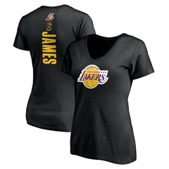 LeBron James Los Angeles Lakers Women's #6 Playmaker Name & Number V-Neck T-Shirt Black