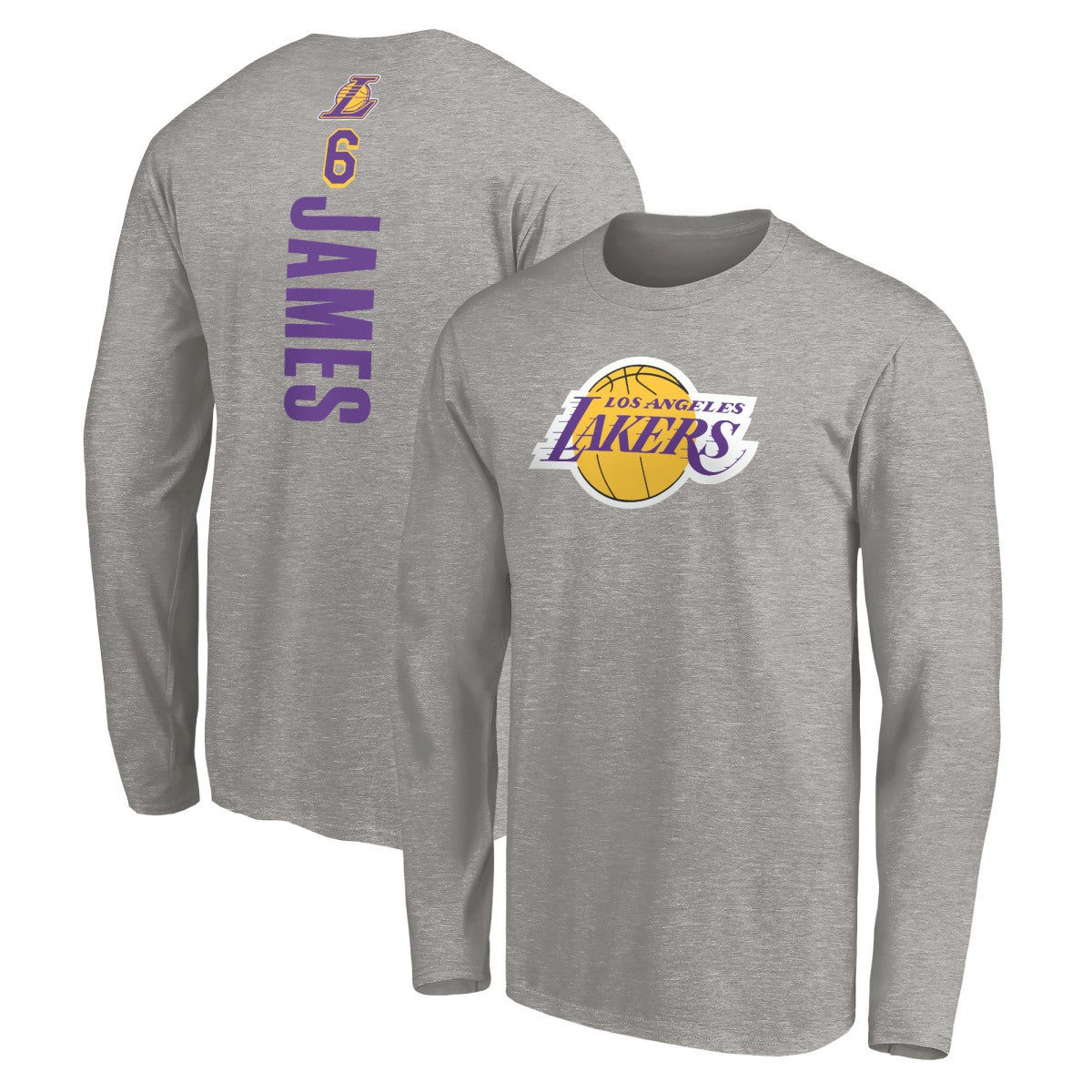 LeBron James Los Angeles Lakers #6 Playmaker Name & Number Long Sleeve T-Shirt Heathered Gray