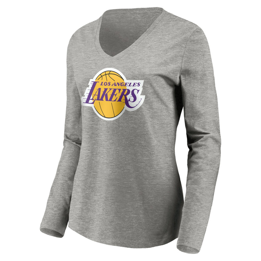 LeBron James Los Angeles Lakers Women's #6 Playmaker Name & Number Long Sleeve V-Neck T-Shirt Heathered Gray