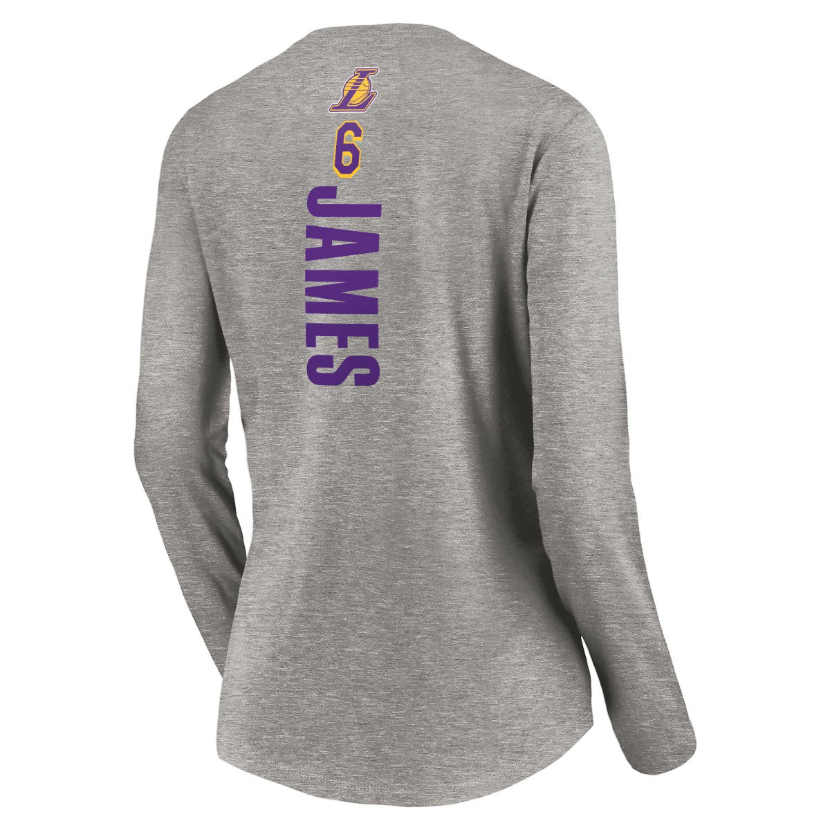 LeBron James Los Angeles Lakers Women's #6 Playmaker Name & Number Long Sleeve V-Neck T-Shirt Heathered Gray