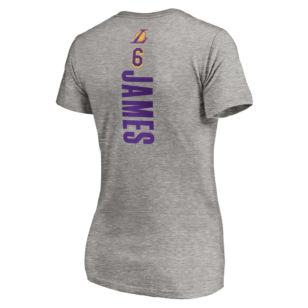 LeBron James Los Angeles Lakers Women's #6 Playmaker Name & Number V-Neck T-Shirt Heathered Gray