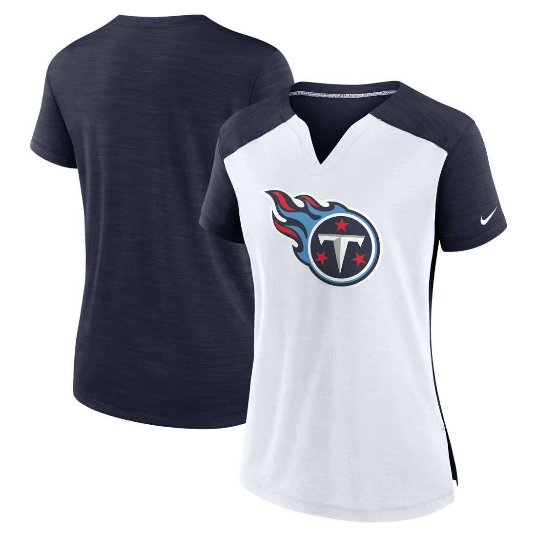 Tennessee Titans Women's Impact Exceed Performance Notch Neck T-Shirt - White/Navy - Nike