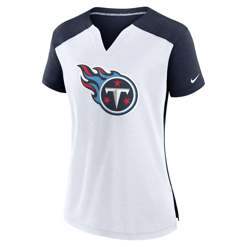 Tennessee Titans Women's Impact Exceed Performance Notch Neck T-Shirt - White/Navy - Nike