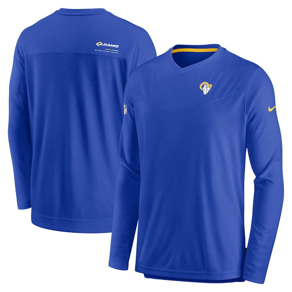 Los Angeles Rams Sideline Coach Chevron Lock Up Long Sleeve V-Neck Performance T-Shirt - Royal - Nike