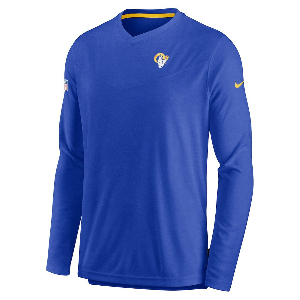 Los Angeles Rams Sideline Coach Chevron Lock Up Long Sleeve V-Neck Performance T-Shirt - Royal - Nike