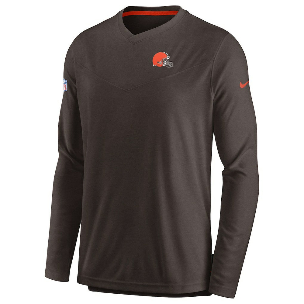 Cleveland Browns Sideline Coach Chevron Lock Up Long Sleeve V-Neck Performance T-Shirt - Brown - Nike