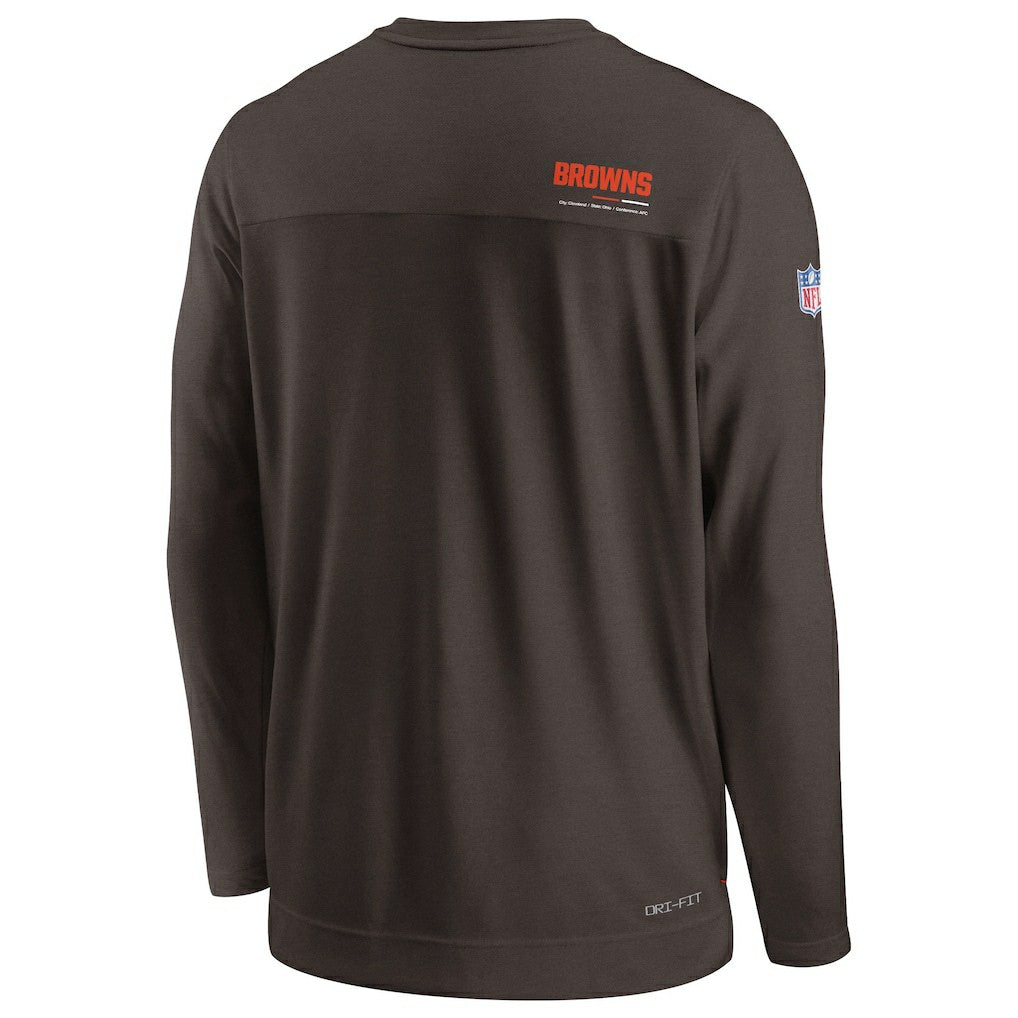 Cleveland Browns Sideline Coach Chevron Lock Up Long Sleeve V-Neck Performance T-Shirt - Brown - Nike