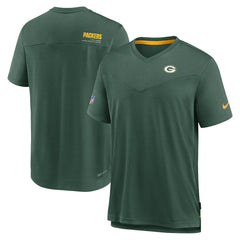 Green Bay Packers Sideline Coach Chevron Lock Up Logo V-Neck Performance T-Shirt - Heather Kelly Green - Nike