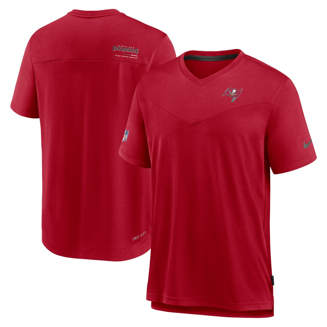 Tampa Bay Buccaneers Sideline Coach Chevron Lock Up Logo V-Neck Performance T-Shirt - Red - Nike