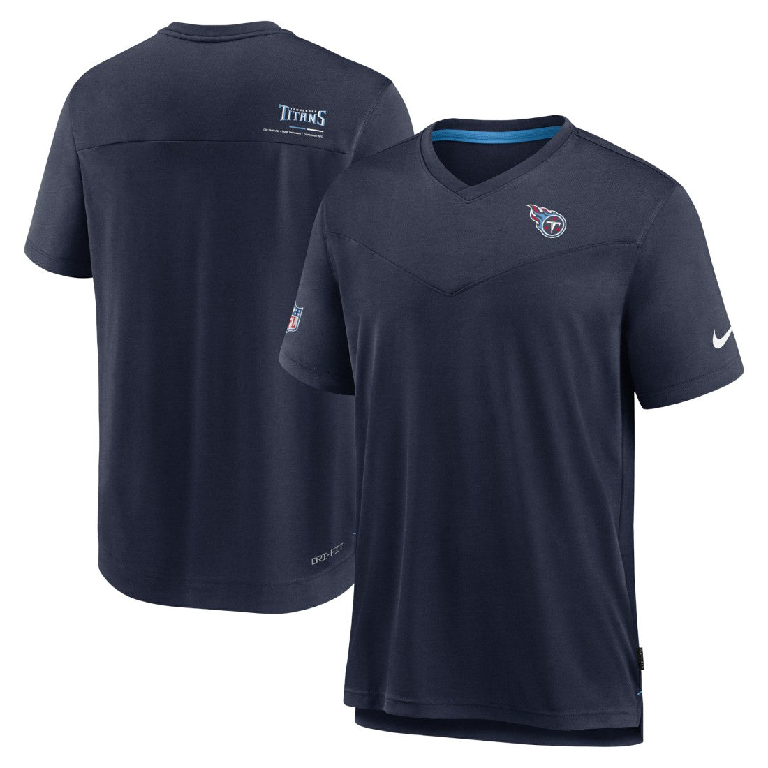 Tennessee Titans Sideline Coach Chevron Lock Up Logo V-Neck Performance T-Shirt - Navy - Nike