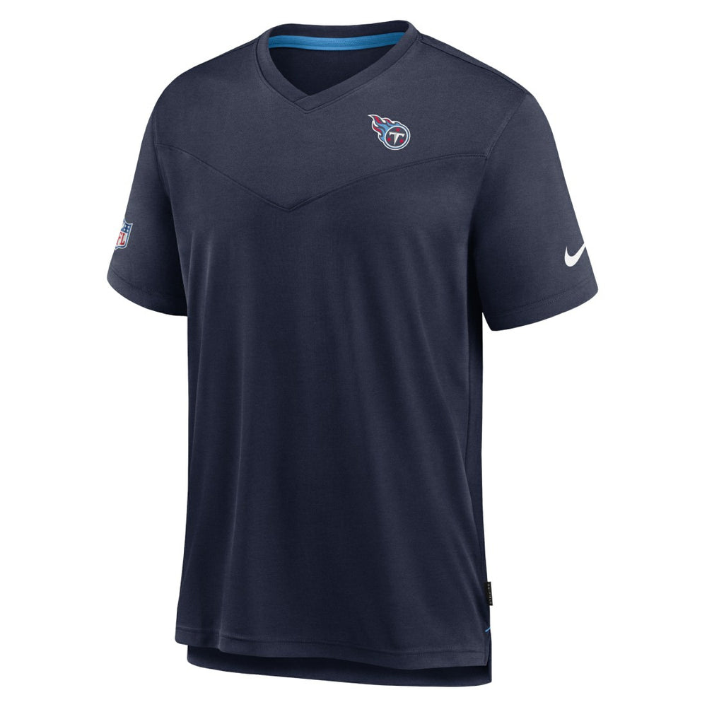 Tennessee Titans Sideline Coach Chevron Lock Up Logo V-Neck Performance T-Shirt - Navy - Nike