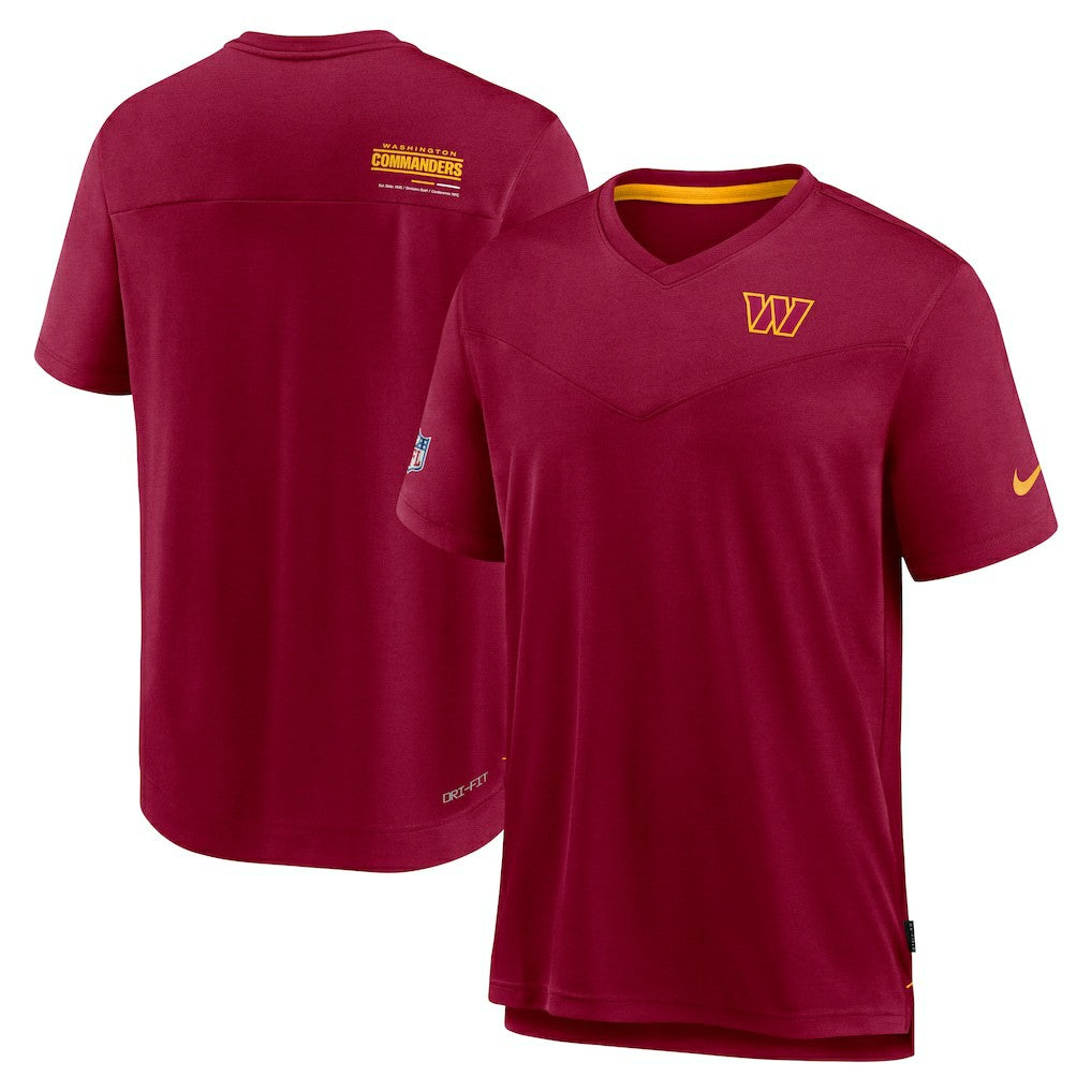 Washington Commanders Sideline Coach Chevron Lock Up Logo V-Neck Performance T-Shirt - Burgundy - Nike