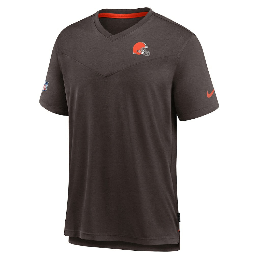 Cleveland Browns Sideline Coach Chevron Lock Up Logo V-Neck Performance T-Shirt - Brown - Nike