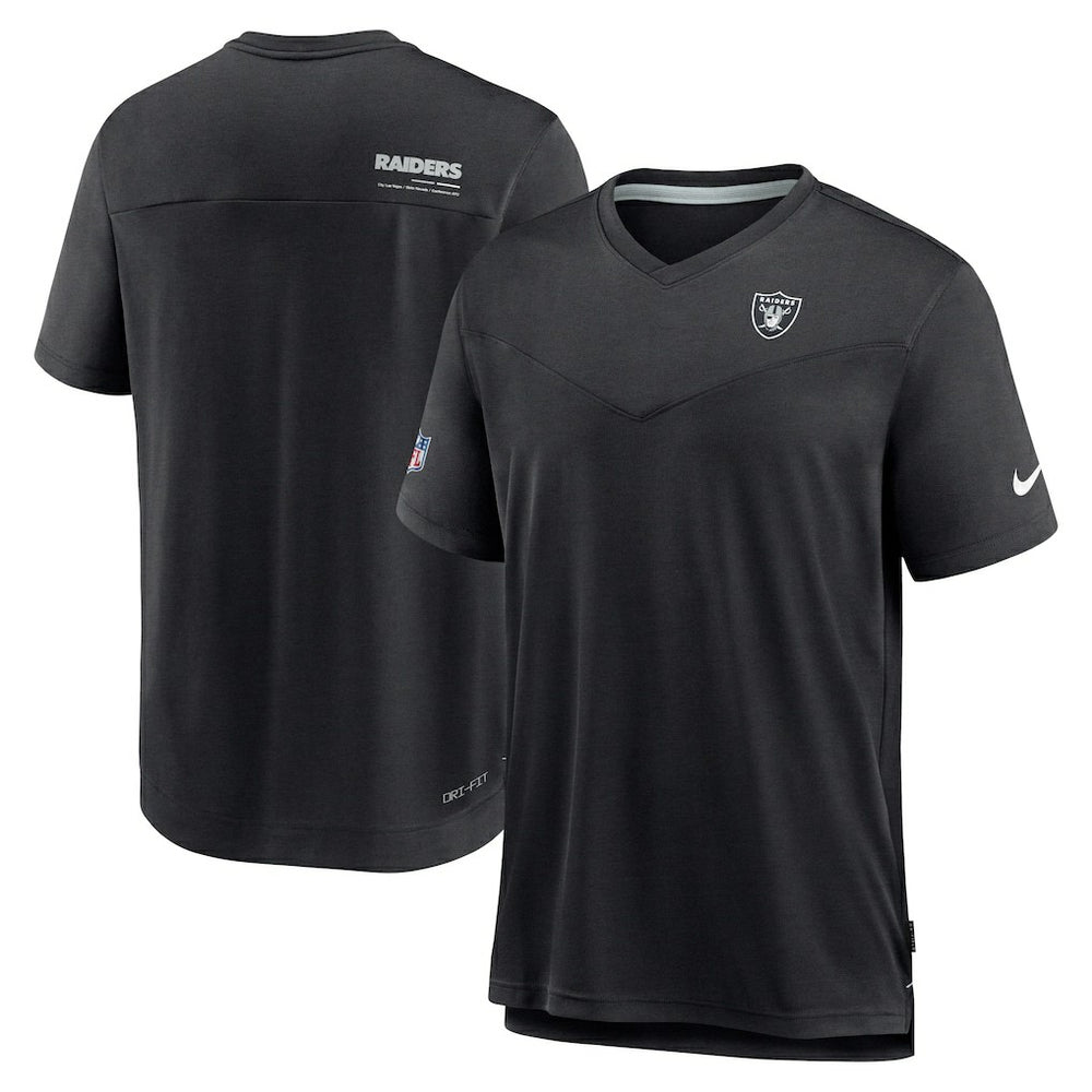 Las Vegas Raiders Sideline Coach Chevron Lock Up Logo V-Neck Performance T-Shirt - Black - Nike