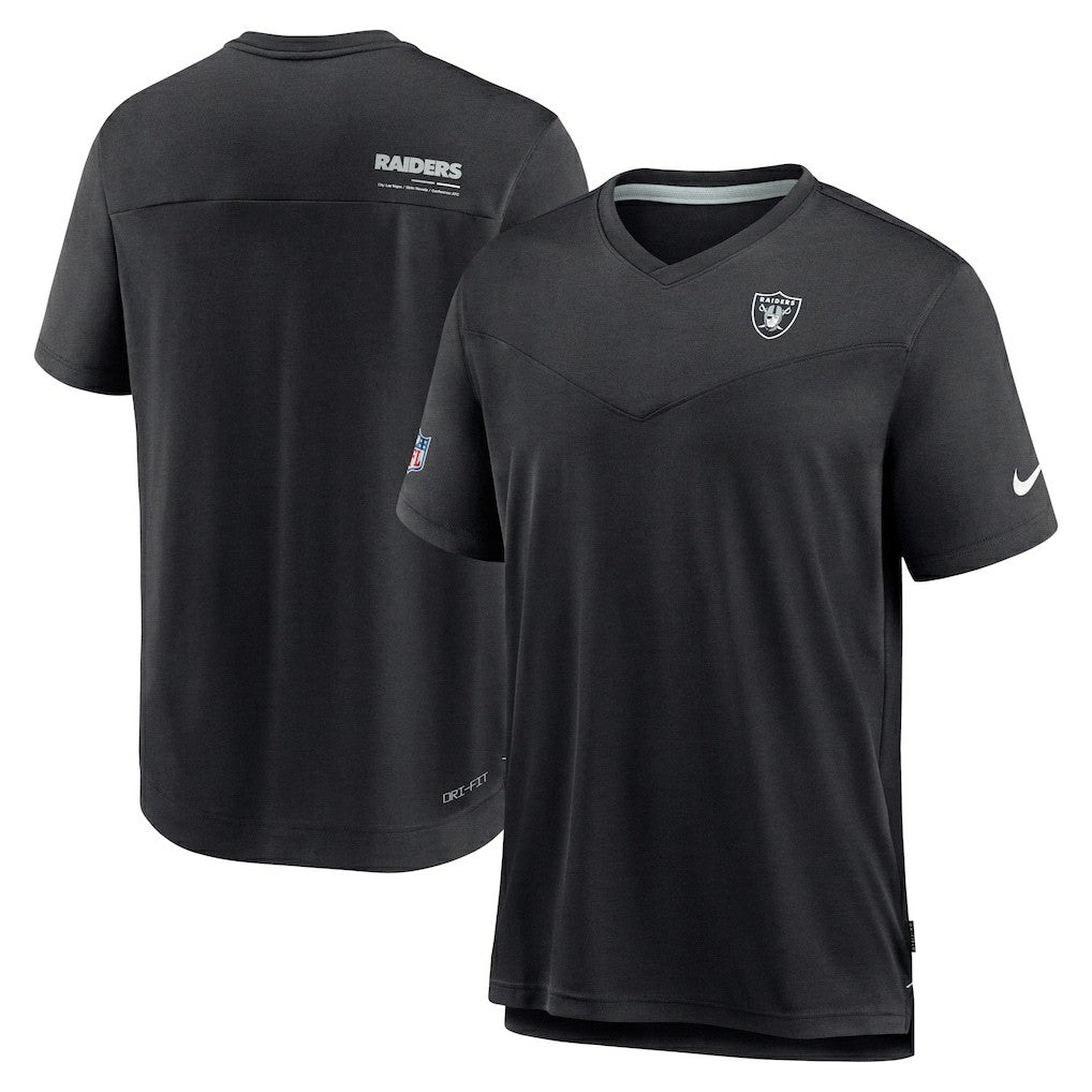 Las Vegas Raiders Sideline Coach Chevron Lock Up Logo V-Neck Performance T-Shirt - Black - Nike