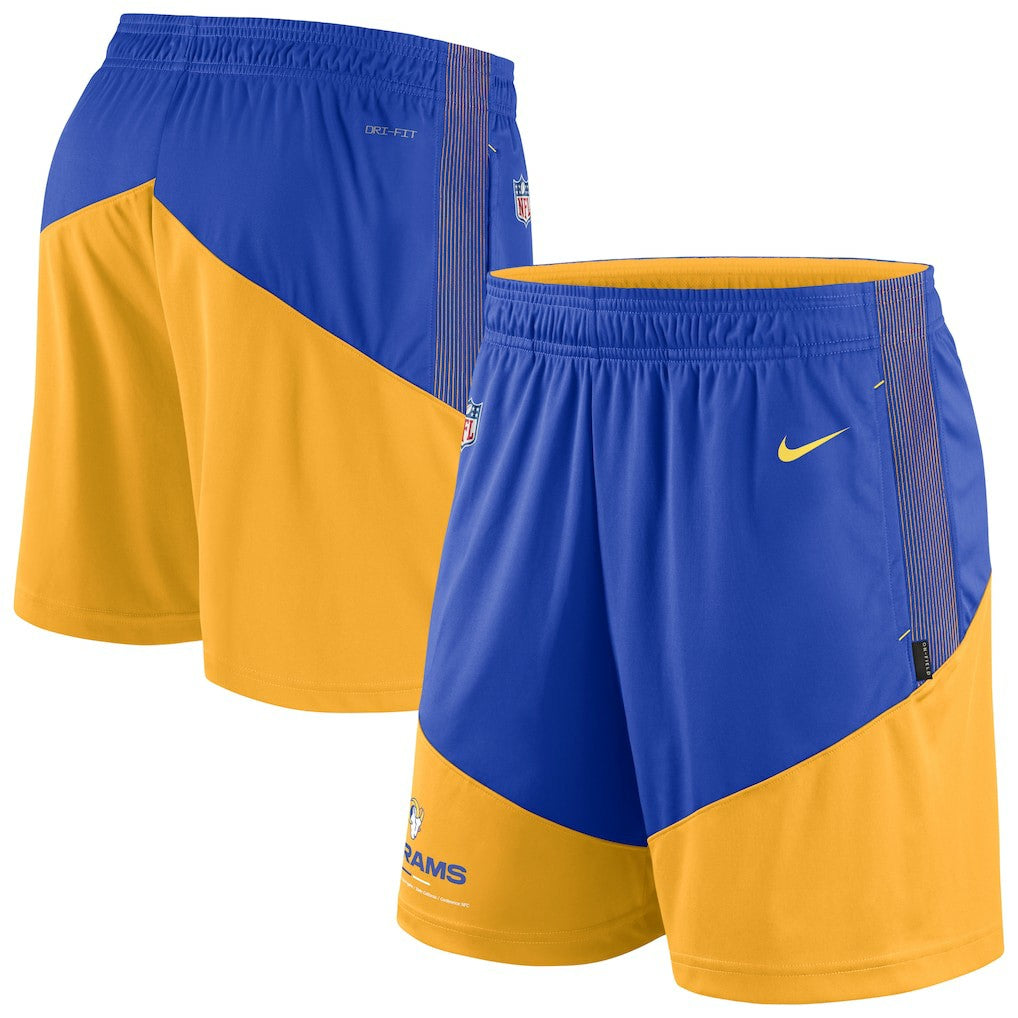 Los Angeles Rams Sideline Primary Lockup Performance Shorts - Royal/Gold - Nike