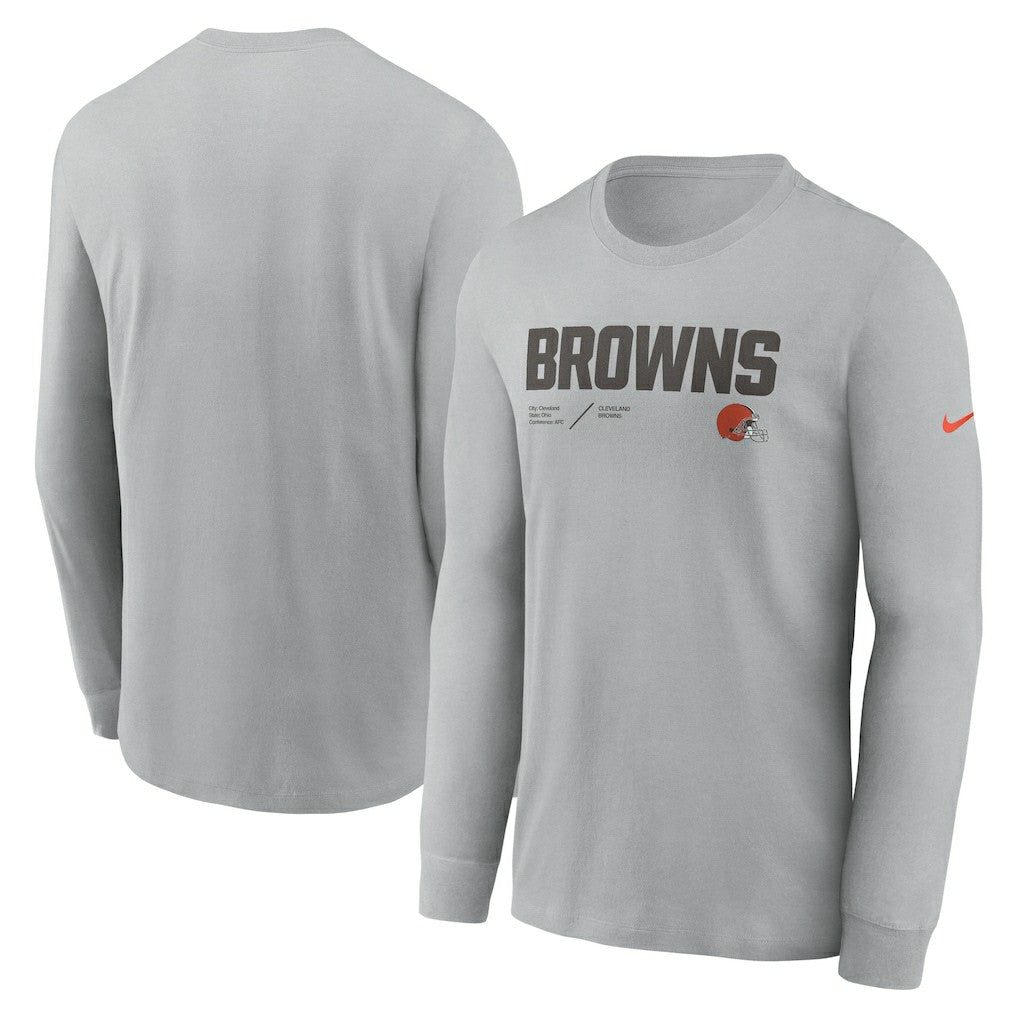 Cleveland Browns Sideline Infograph Lock Up Performance Long Sleeve T-Shirt - Silver - Nike
